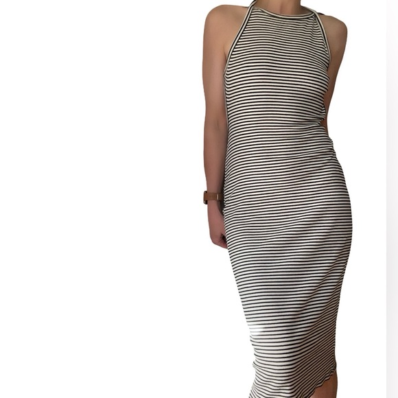 Silence + Noise Black White Stripe Midi Stretch Tank Midi Dress - Picture 6 of 7